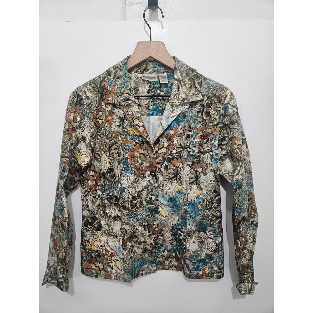 Chicos Women Size 0 Paisley Floral Button Front Jacket Blazer Multi Color Cotton